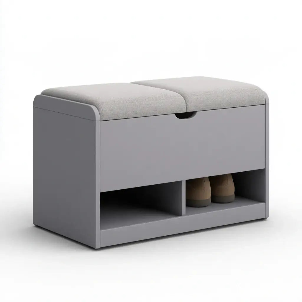 Banco zapatero con asiento acolchado y huecos bajos - gris