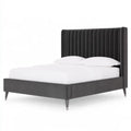 Cama con cabecero acanalado y base oscura - negro