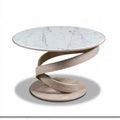 Mesa de centro redonda con base de curvas cruzadas - blanco/beige