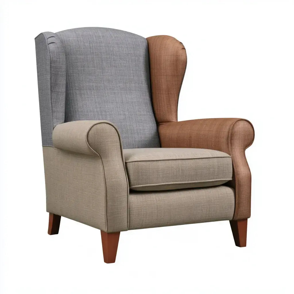 Sillón orejero con brazos contrastados - gris/marrón