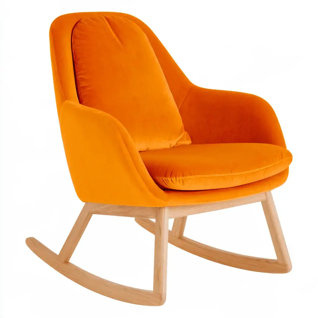 Mecedora con asiento envolvente y base clara - naranja/beige