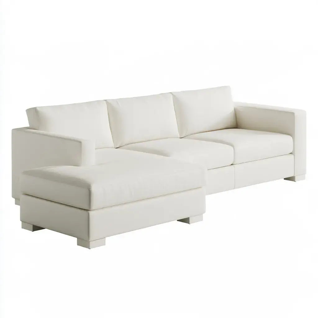 Sofá con asiento alargado y brazos rectos - blanco